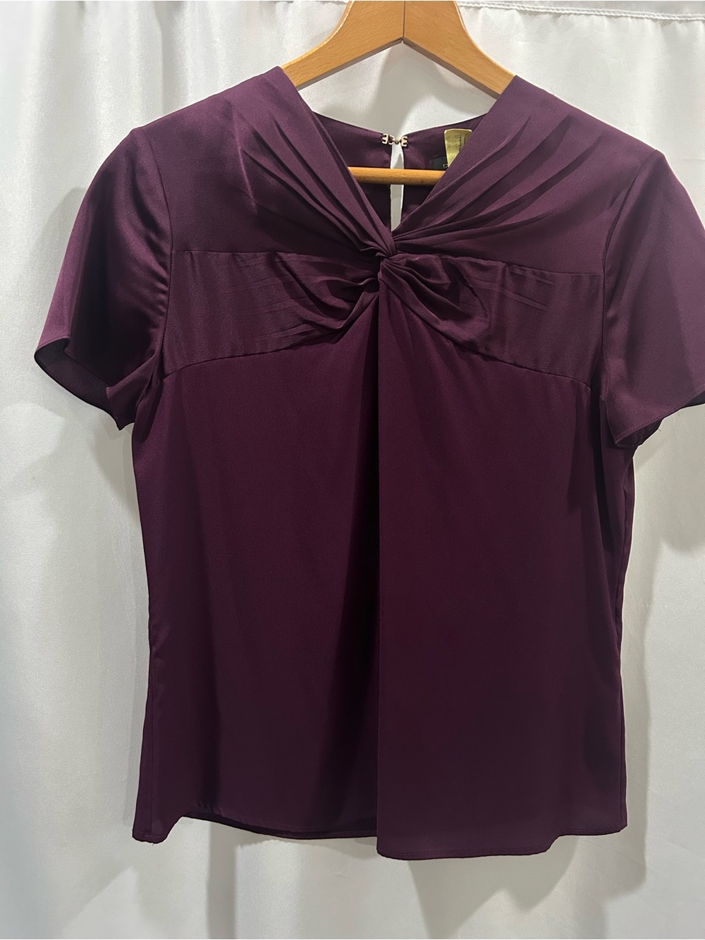 Donna Karan Twist Front Short Sleeve Blouse in Plum